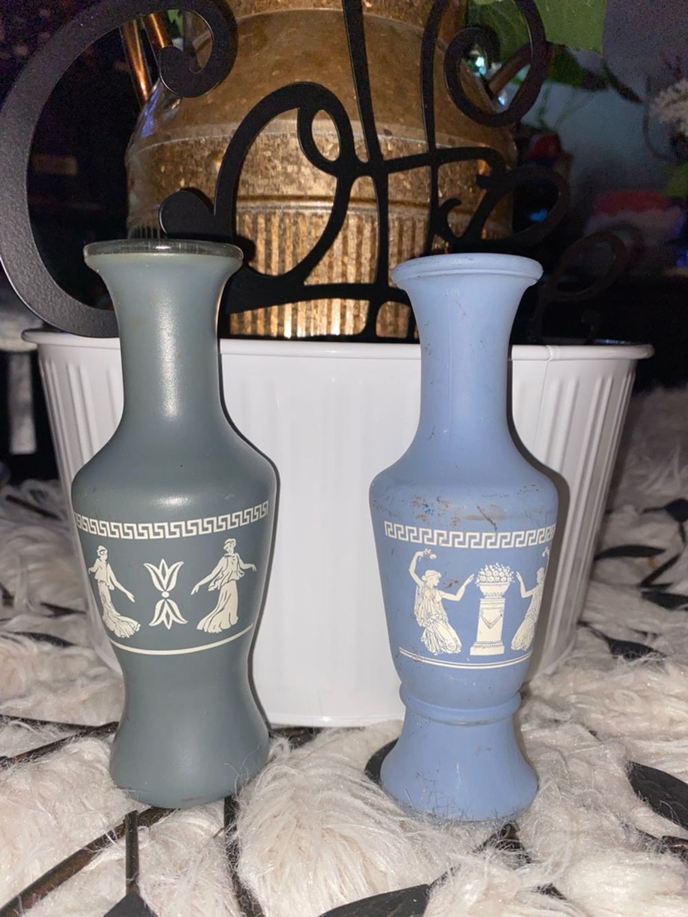Classic Matte Blue and Gray Wedgwood-Style Decorative Vases - Set of 2